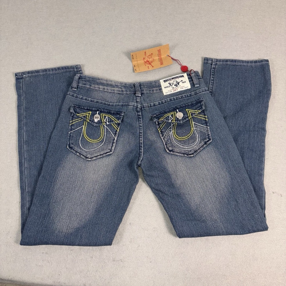 True Religion Women's Joey Low Rise Qt Flap Jeans Size 29 Blue W242020EN USA